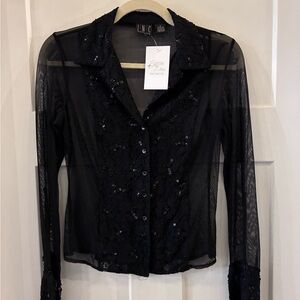 INC International Concepts Black Sheer Blouse